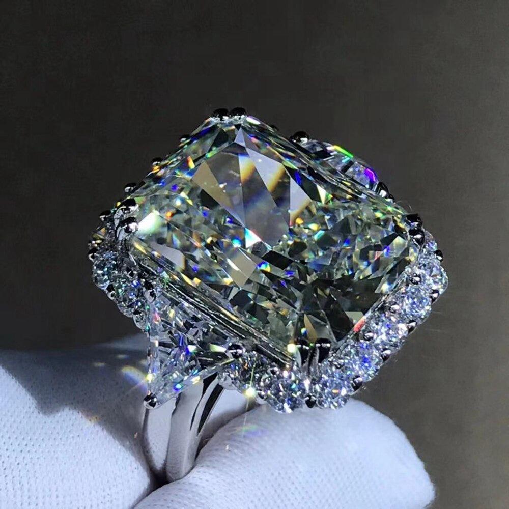 100% 925 Sterling Silver Radiant Cut 10CT VVS1 D Color Created Moissanite Weddin