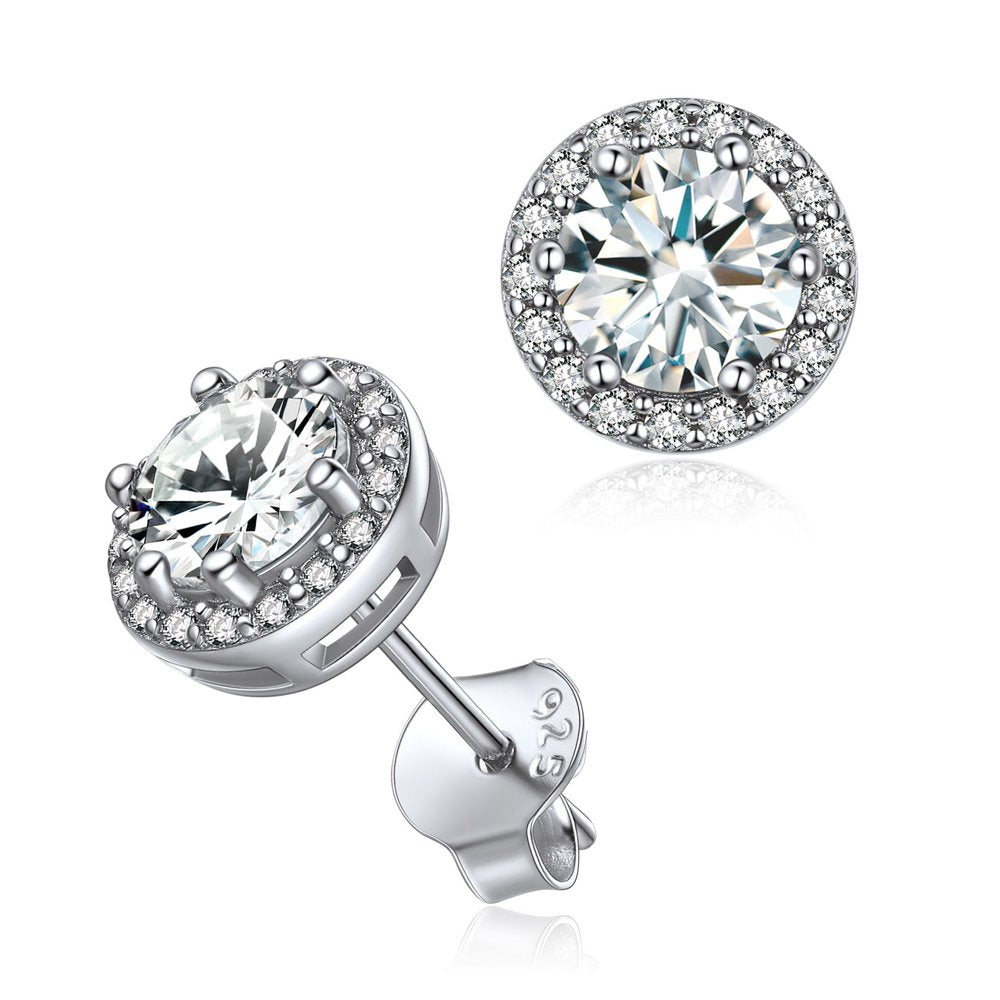 Birthstone Stud Earrings 925 Sterling Silver with Cubic Zirconia Crystal - April