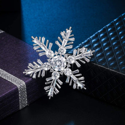 White Gold Plated Cubic Zirconia CZ Winter Art Deco Snowflake Flower Clear Brooc