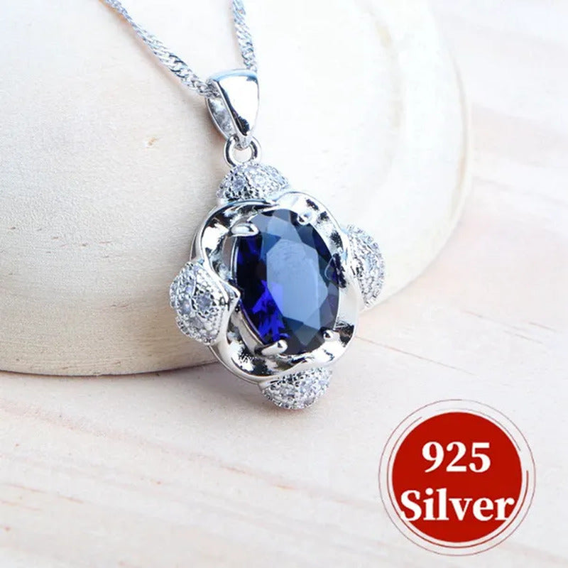 925 Silver Blue/Green/Purple/Rainbow Zirconia Bridal Jewelry Set for Women Brace