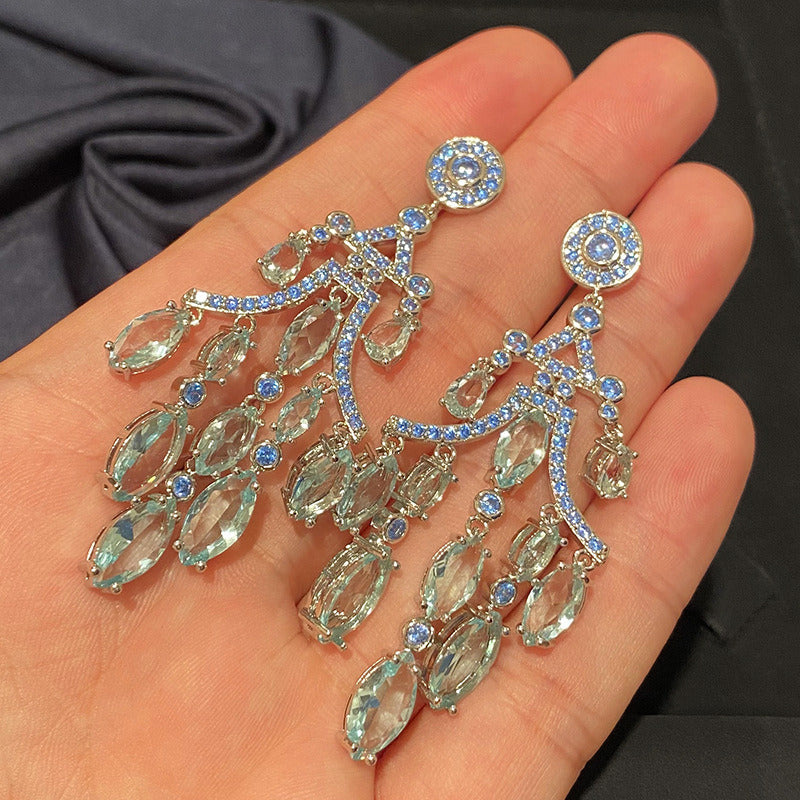 Silver Needle Zircon Temperament Earrings Flashing Diamonds