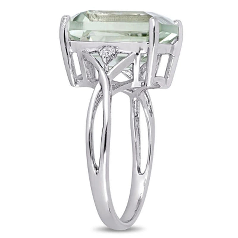 Emerald-Cut Prasiolite Quartz and White Topaz Cocktail Ring in Sterling Silver