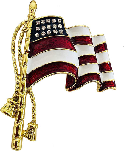 Enamel Waving American Flag Pin/Brooch, Approx. 2", Pin Back with Safety Lock. G