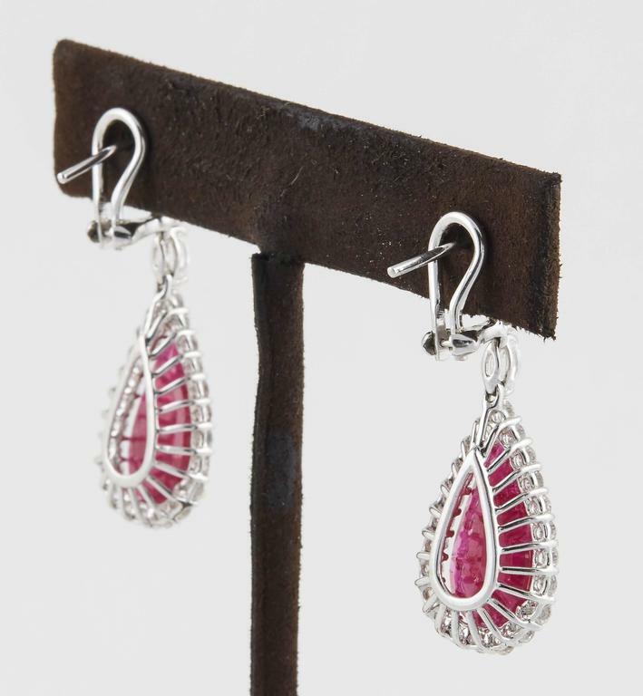 Pear Shaped Ruby 12.10 ct Diamond 3.52 ct 18 k white gold Gold Earrings