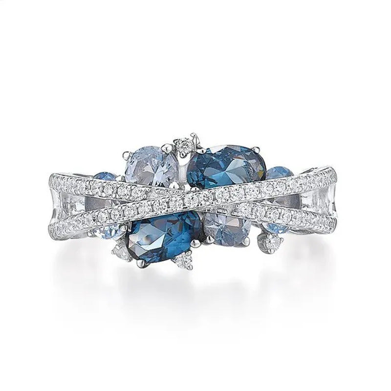 Trendy Luxury Rings for Women Shimmering Blue Spinel with Zircon Rings Romantic
