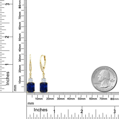 5.40 Ct Octagon Blue Created Sapphire 18K Yellow Gold Plated Silver Dangle Earri