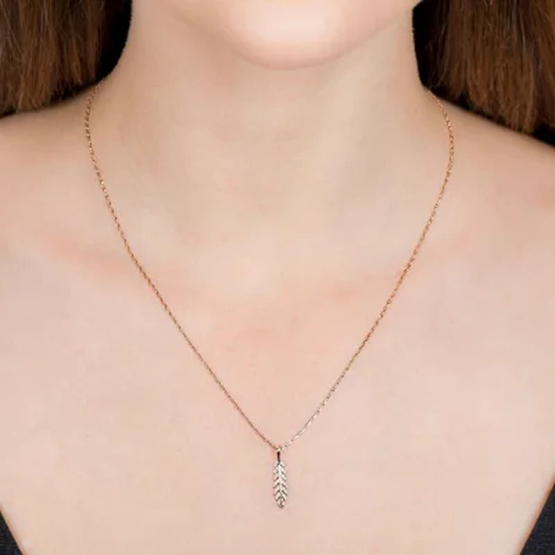 Diamond Feather Leaf Pendant in 14K Gold