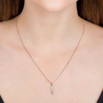 Diamond Feather Leaf Pendant in 14K Gold