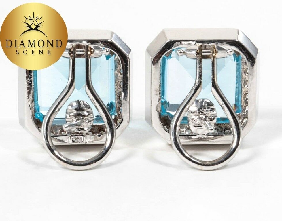 Stunning Blue Topaz Squared Diamond Earrings