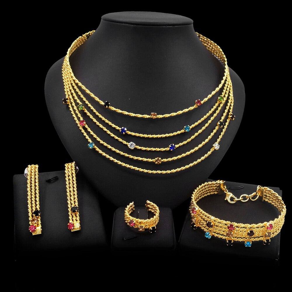 Latest Exquisite Brazilian Gold Plated Wedding Jewelry Set Gold Plated Bridal