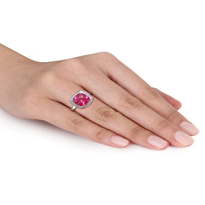 Tangelo 3-4/5 Carat T.G.W. Pink Topaz and 1/10 Carat T.W. Diamond 10K White Gold