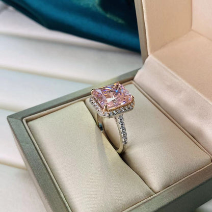 Sterling Silver Gold-Plated Diamond Ring Diamond Square Ring