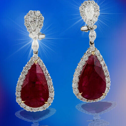 Pear Shaped Ruby 12.10 ct Diamond 3.52 ct 18 k white gold Gold Earrings