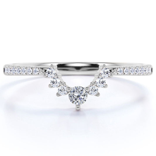 .65 Ct Diamond Crown Matching Ring Band - Contour Stackable Ring - Elegant Weddi