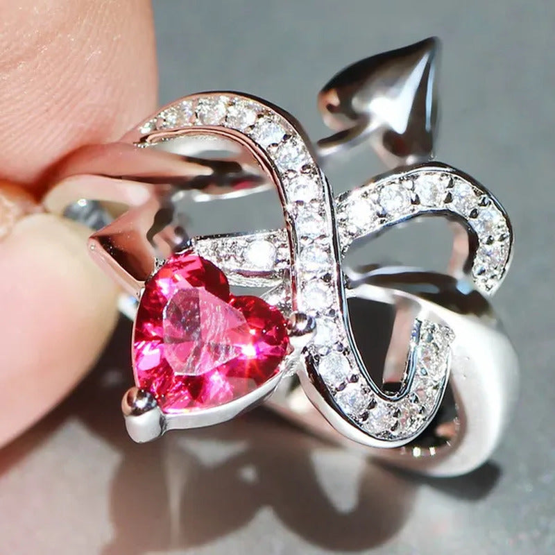 Eros Ring 925 Silver Natural Gemstones White Sapphire & Ruby Wedding Birthstone