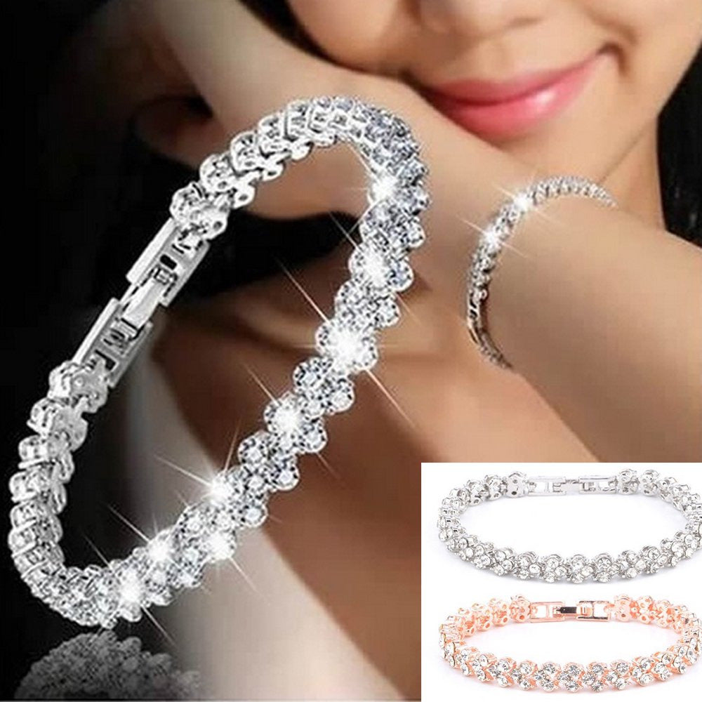 Women Fashion Gold Silver Crystal Diamond Cuff Bracelet Bangle Chain Jewelry
