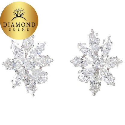 Classic Diamond Gold Cluster Earrings 5.26 ct 18 k White Gold