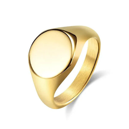 Minimalism Style Punk Rock Highly Polished Titanium Steel round Signet Stamp Rin