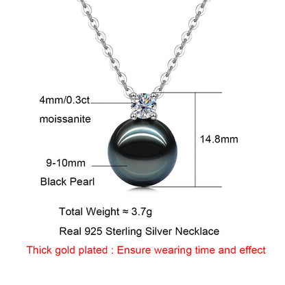 Anujewel 9-10Mm Natural Tahitian Black Pearl 0.3Ct Moissanite Diamond Necklace