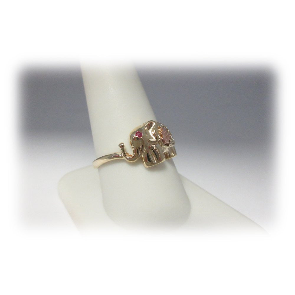 Elephant Ruby Ring Solid Gold Leaf Thumb 10K Size 10 Ganesha July Birthstone R17