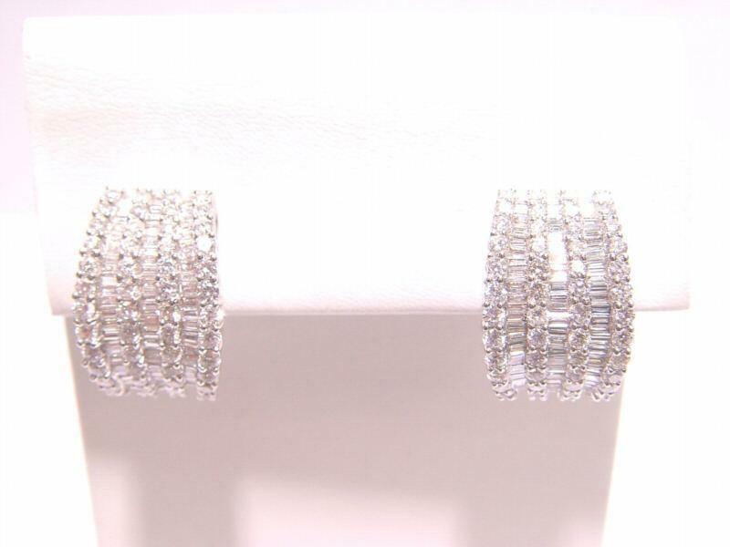 5.81 CT DIAMOND 4 ROW ROUND BR SHAPE 3 ROW BAGUETTE SHAPE CHANNEL HUGGY EARRING