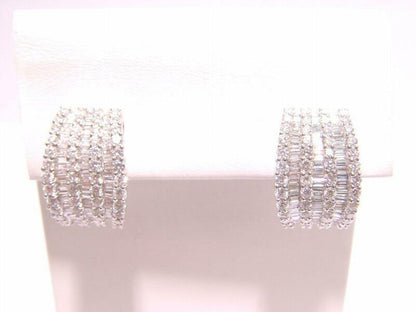 5.81 CT DIAMOND 4 ROW ROUND BR SHAPE 3 ROW BAGUETTE SHAPE CHANNEL HUGGY EARRING
