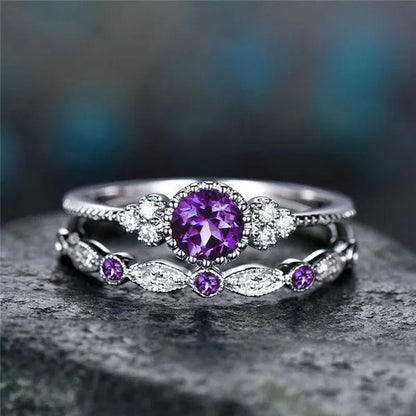 New Trendy 2019 Hot Sale Wedding Rings Set Natural Amethyst Sapphire Ring for Wo