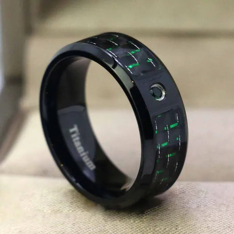 Sz6-12 Couple Rings Green Fiber Cz Titanium Steel Mens Wedding Bands Black Gold