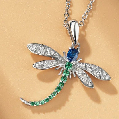 Personality Fashion 925 Sterling Silver Diamond Gemstone Insect Dragonfly Pendan