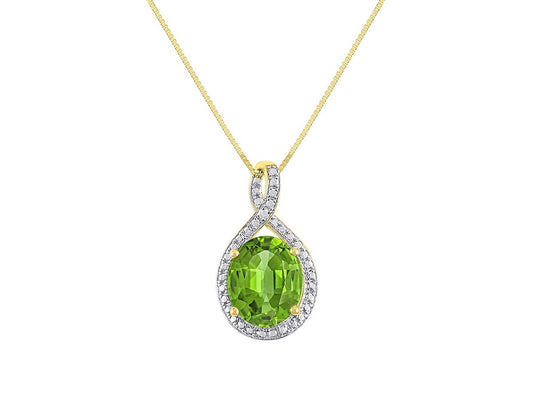 Diamond & Peridot Pendant Necklace in 14K Yellow Gold with 18" Gold Chain - Augu