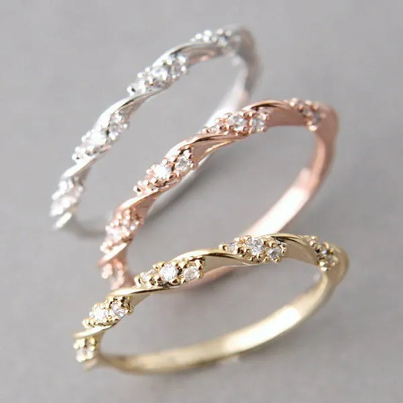 Simple and Exquisite Fashion Three-Color Rose Gold Gold Silver Women'S Ring, Cut