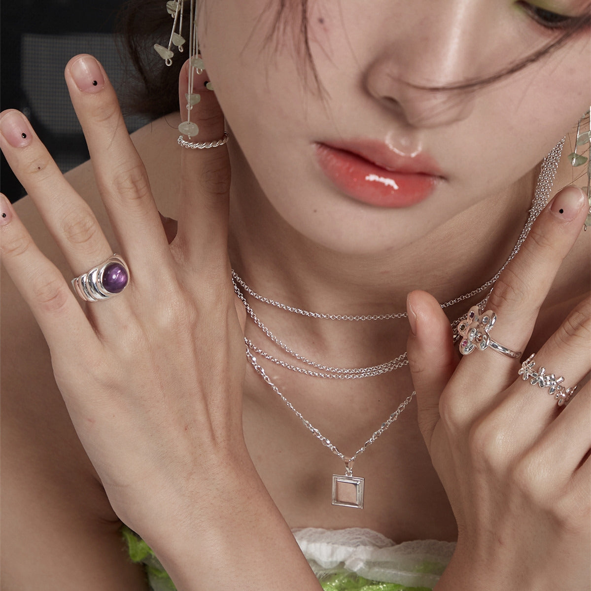 Women'S Fashion Simple Natural Amethyst Ring