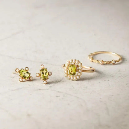 Agete Same Japanese Ring Rectangular Peridot Silver Ring Natural Freshwater Pear