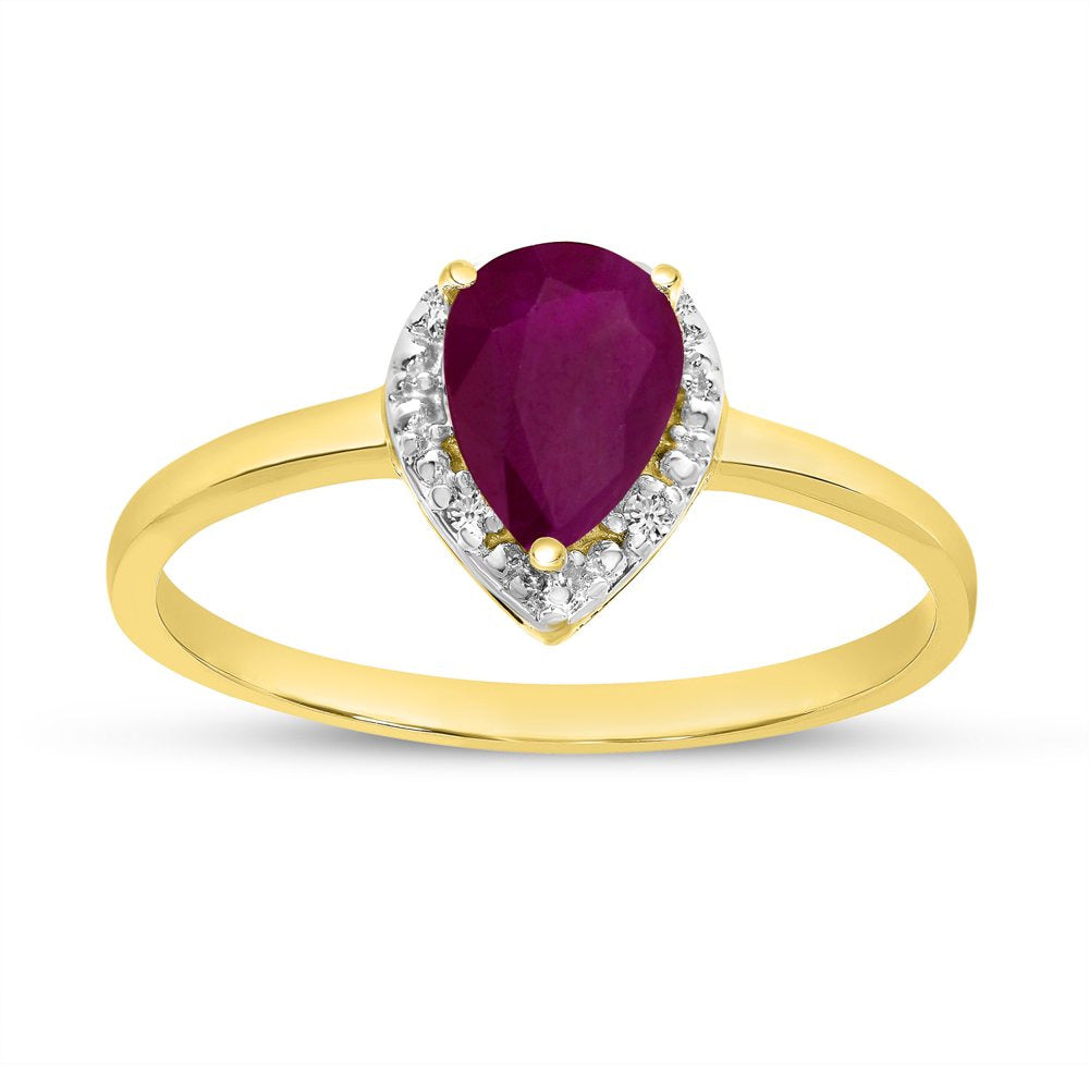 10K Yellow Gold Pear Ruby and Diamond Ring