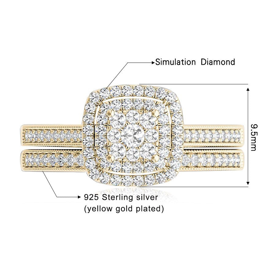 2Pcs Engagement Rings for Women Original 925 Sterling Silver Ring Set 14K Gold