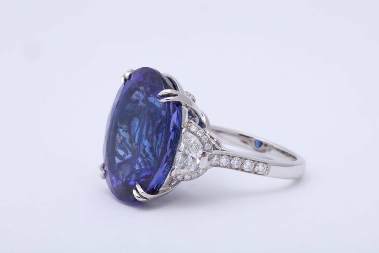 20 Carat Royal Blue Tanzanite and Diamond Ring