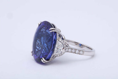 20 Carat Royal Blue Tanzanite and Diamond Ring