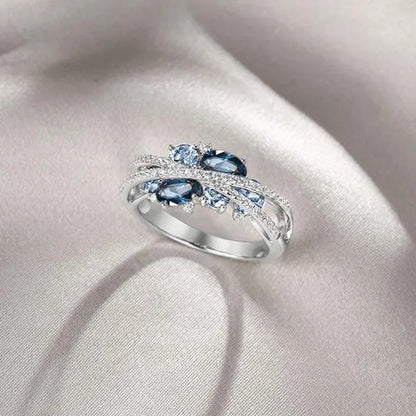 Trendy Luxury Rings for Women Shimmering Blue Spinel with Zircon Rings Romantic