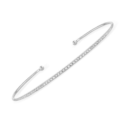 14K White Gold Diamond Thin Open Bangle Cuff Bracelet for Women