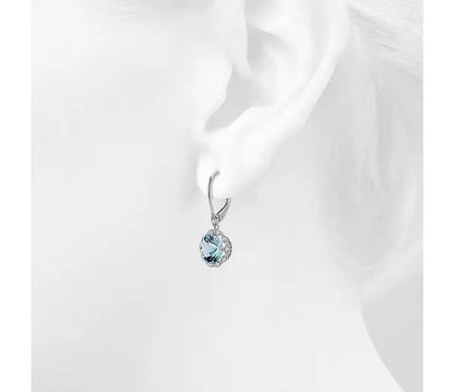 Women Fashion Sterling Silver Earrings Jewelry Natural Gemstone Aquamarine Dangl