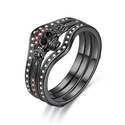 Skull Roses Ring Set Zircon Crystal Black Fashion Wedding Jewelry Gift Rings