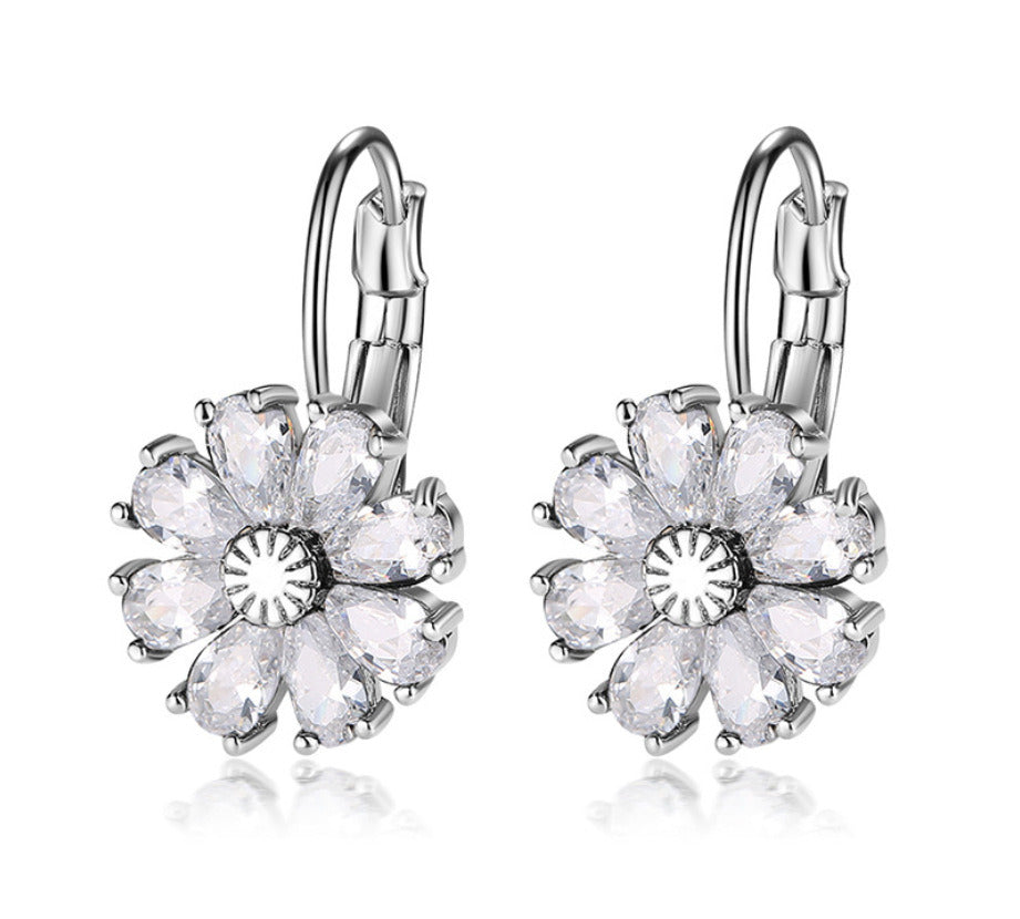 Copper Zircon Floral Diamond Necklace Stud Earrings