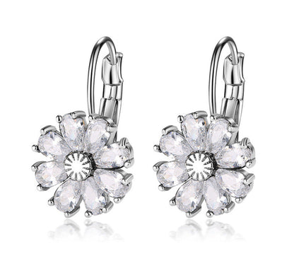 Copper Zircon Floral Diamond Necklace Stud Earrings