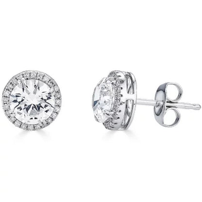 14K Gold Lab Created White Sapphires and 0.14 CT. T.W. Diamond Halo Stud Earring