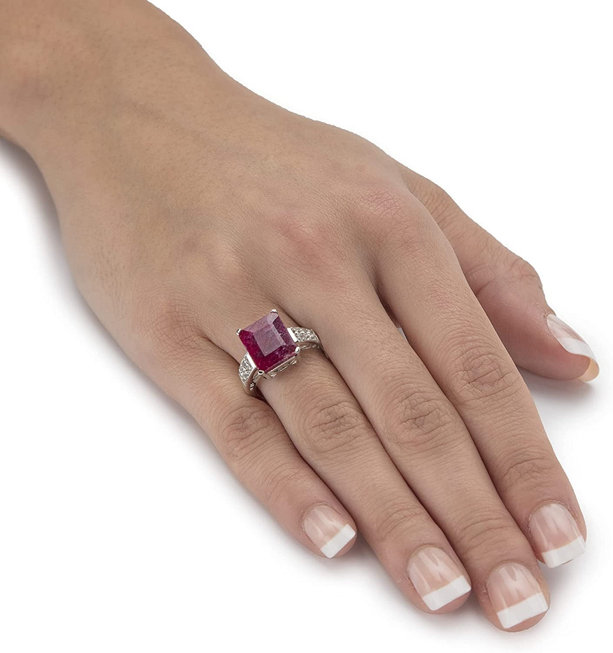 Gold-Plated or Sterling Silver Emerald Genuine Red Ruby and White Topaz Cocktail