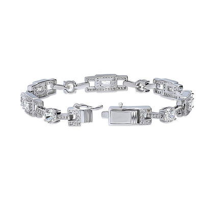 Sterling Silver Cubic Zirconia CZ Fashion Chain Bracelet for Women, Rhodium Plat