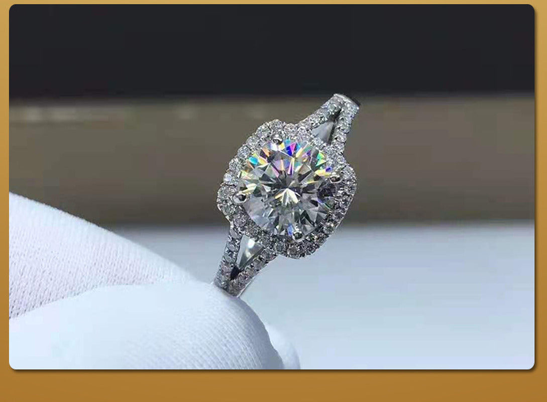 Double Row Square Bag Micro Setting Women'S D Color Moissanite Ring