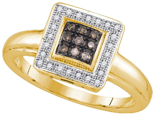 Size - 4.5 - 925 Sterling Silver Yellow Gold-Plated round Chocolate Brown and Wh