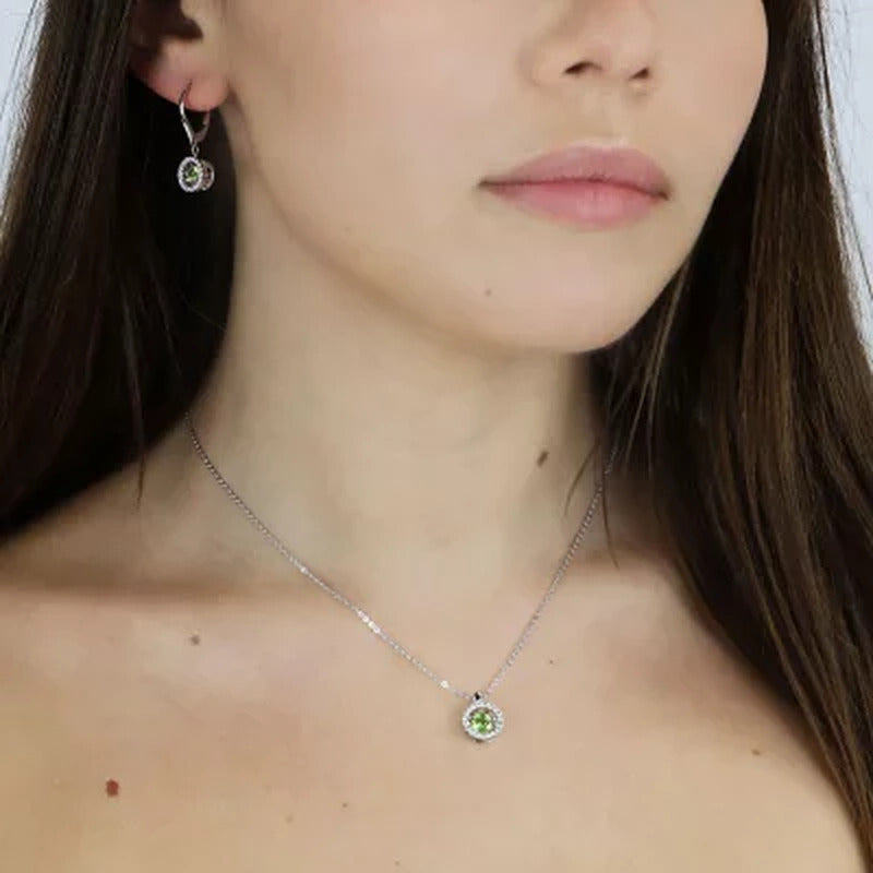 Dancing Genuine Peridot Pendant and Earring Set with in Sterling Silver