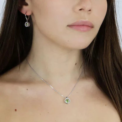 Dancing Genuine Peridot Pendant and Earring Set with in Sterling Silver